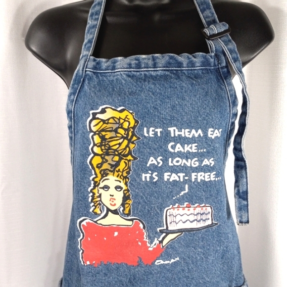 Vintage 80's Heavyweight Stonewashed Denim Apron Orman Eat Cake Cartoon - Picture 1 of 12